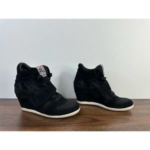 Ash Limited Women's Suede Hidden Wedge Sneakers Shoes Black Sz 37/US6.5